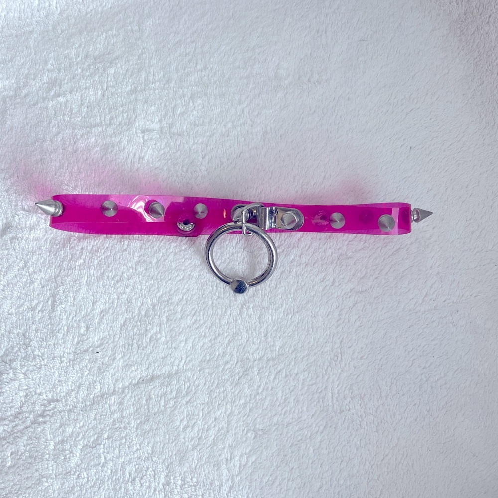 Spike Dog Collar Goth Choker in Hot Pink